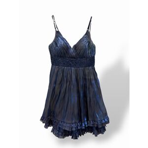 Oleg Cassini Blue Metallic Beaded Size 8 Wedding Party Dress Adjustable Straps